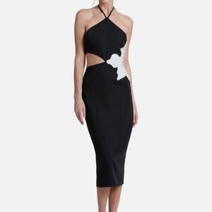 Avec Les Filled Elegant Black and White Halter Dress